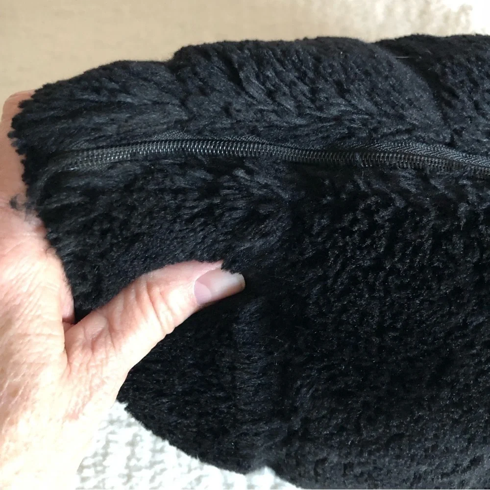 Adrienne Landau Black Faux Fur Lumbar Pillow Plush Luxe Home Decor